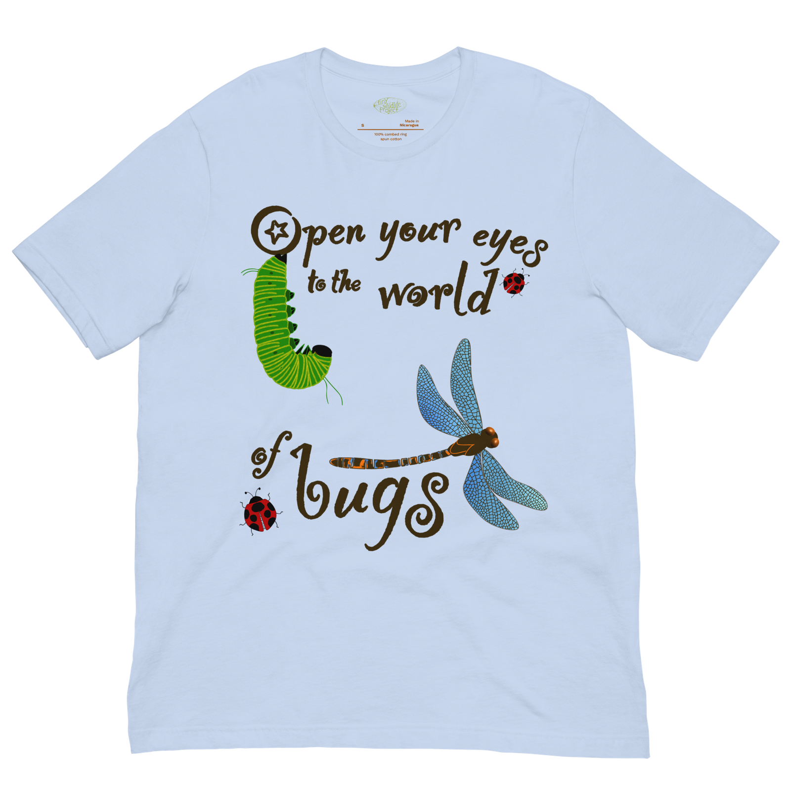 ‘Open your eyes to the world of bugs’ T-shirt - Image 2